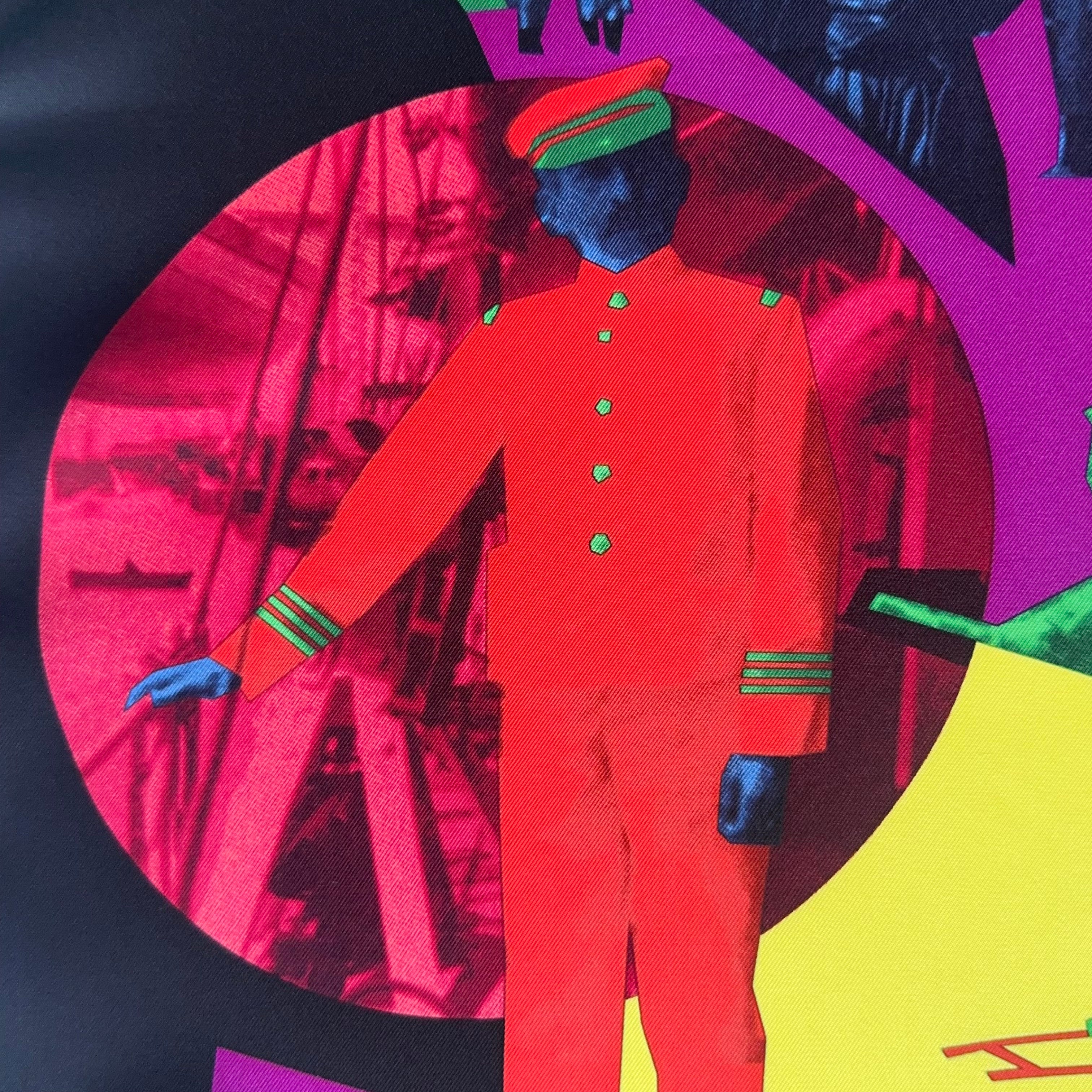 Illustration style Pop-Art d'un officier en uniforme rouge vif (Pierre Loti) se détachant sur un fond noir et violet.