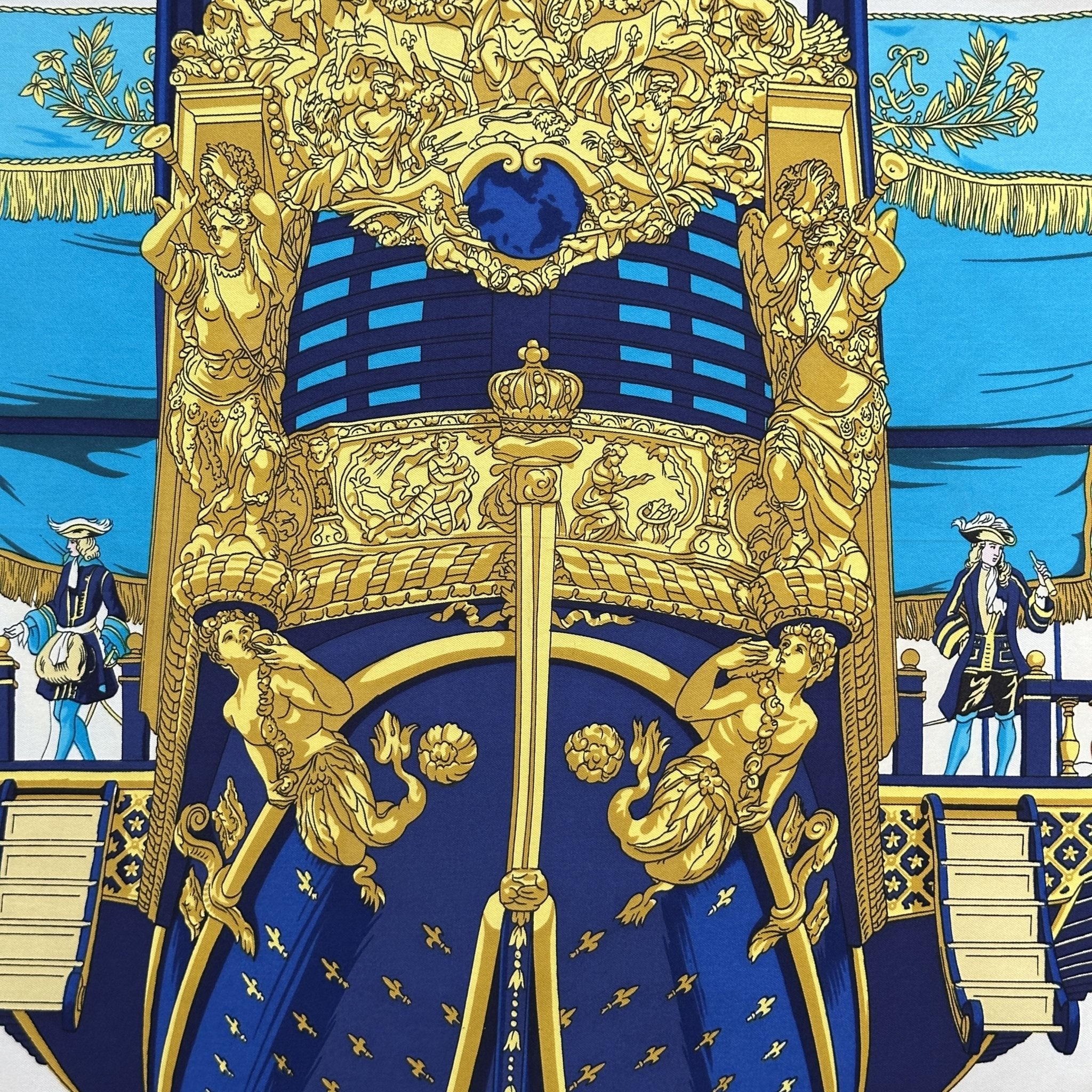dessin du bateau bleu marine foulard carré hermès intitulé la réale