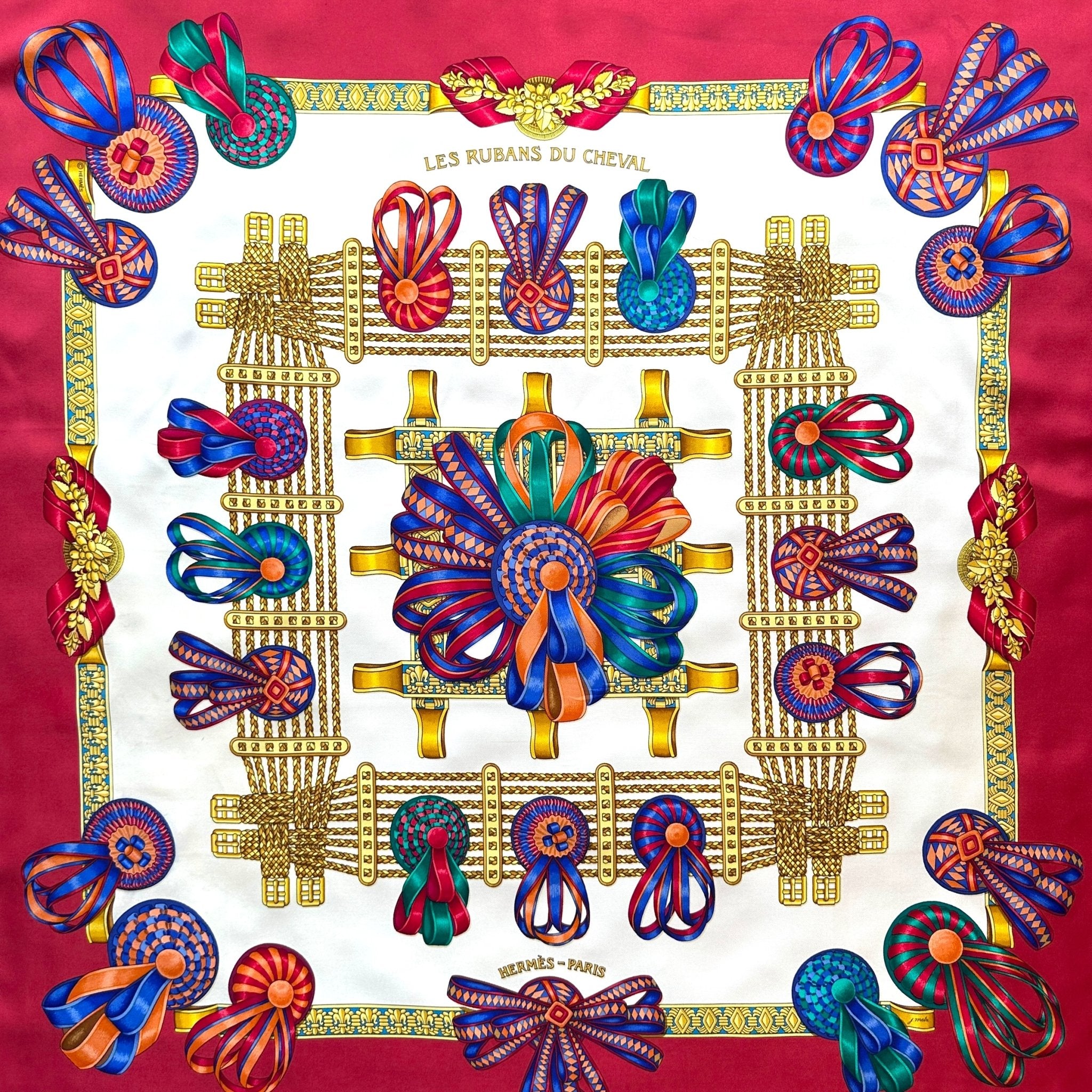 Foulard Hermès Les rubans du cheval 90 cm – Vue d’ensemble