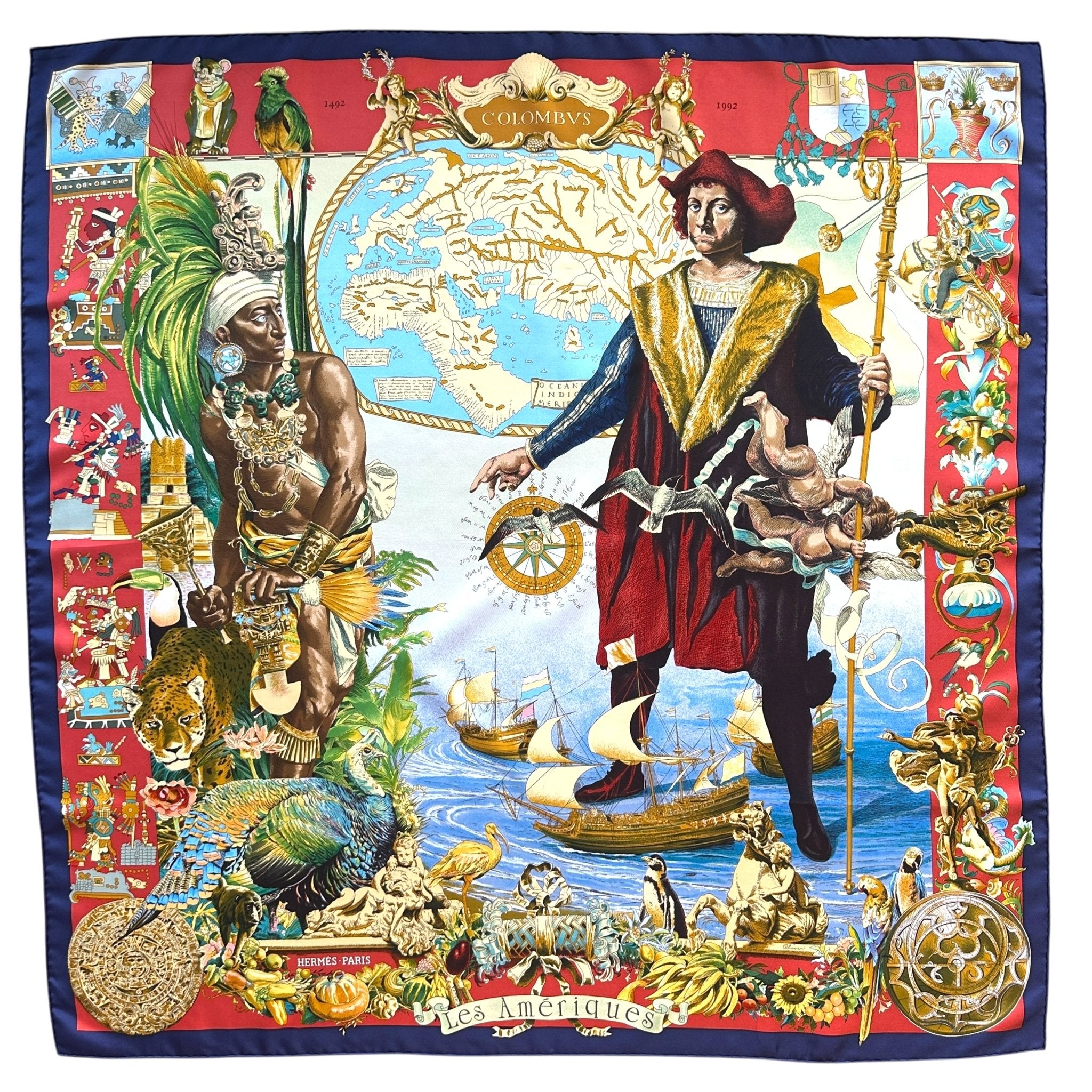 Vue d’ensemble du carré Hermès Les Amériques – Kermit Oliver entourage bleu