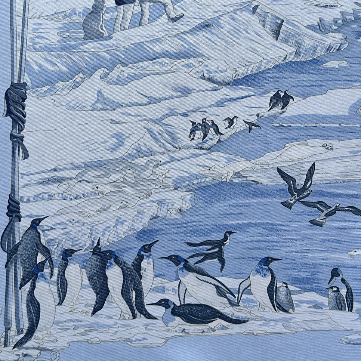 Carré Hermès Hommage à Shackleton 90 cm soie, manchots et signature Zoé de Zoé Pauwels