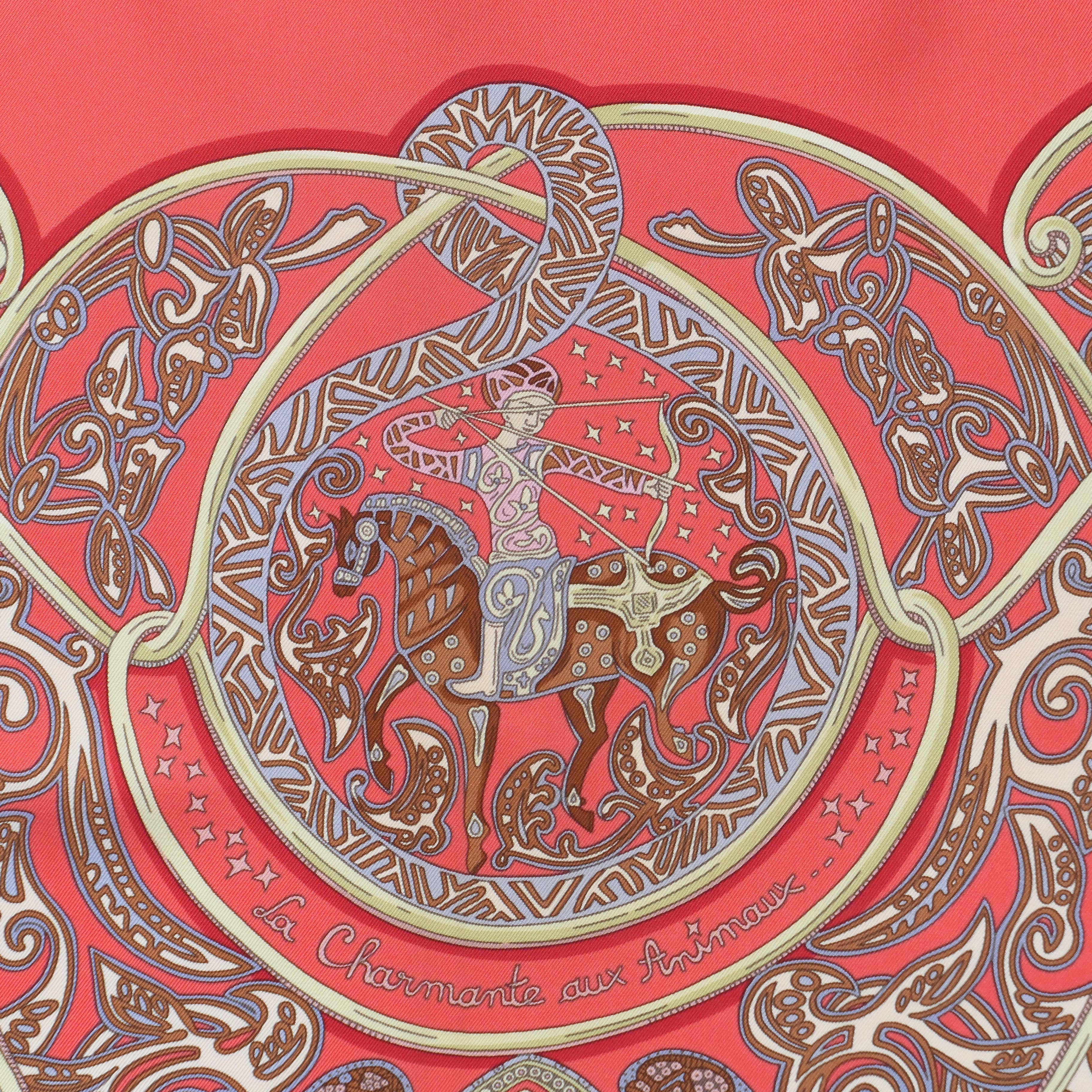 zoom sur Carré Hermès La Charmante aux Animaux